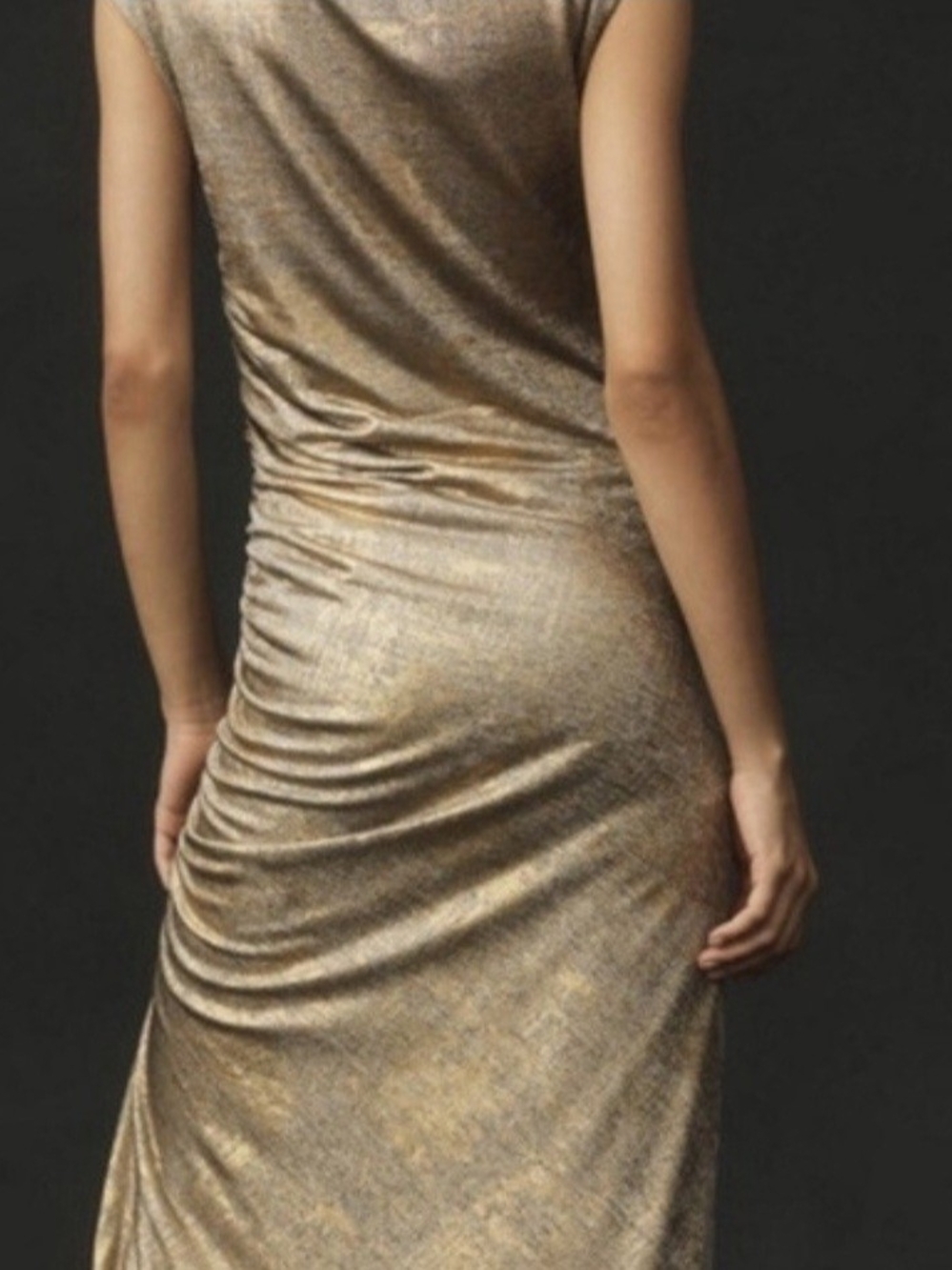 Anthropologie Metallic Gold Cowl-Neck Ruched Maxi Dress - Picture 3 of 5